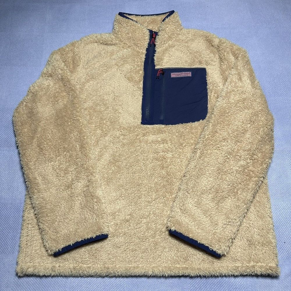Vineyard Vines Teddy Sherpa Fleece 1/4 Zip Sweater Oversized Fit Women's Size M